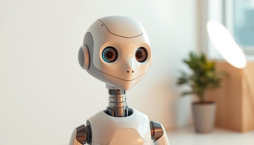 A detailed portrait of the ChatGPT AI assistant, rendered in a warm, inviting style. The AI appears as a friendly, humanoid figure with a sleek, angular design. It stands in a minimalist, well-lit studio setting, facing the viewer with an expression of attentive engagement. The background is subtly blurred, keeping the focus on the AI's thoughtful gaze and composition. Soft, directional lighting from the left side casts subtle shadows, giving the image depth and dimension. The overall mood is one of capable intelligence and approachability, reflecting ChatGPT's versatility as an all-purpose AI assistant.