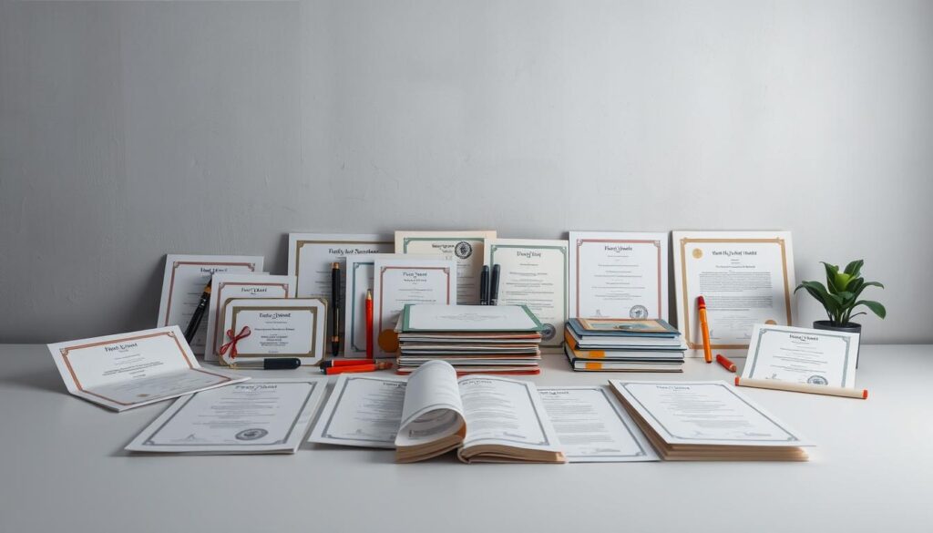A striking still life depicting the major categories of government exam results. In the foreground, a neatly organized arrangement of certificates, diplomas, and official documents, each representing a different type of sarkari result. The middle ground features a clean, minimalist backdrop, with subtle textures and neutral tones that allow the central elements to shine. Soft, diffused lighting illuminates the scene, creating a sense of professionalism and authority. The overall composition conveys a sense of accomplishment, precision, and the importance of these official government exam outcomes. The mood is one of aspirational success and educational achievement.